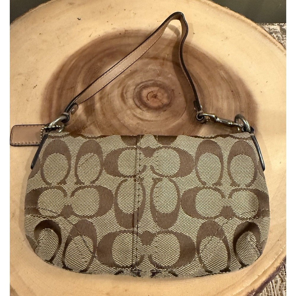 Coach Vintage Y2K Logo Signature Wristlet, Mini Bag Khaki Canvas Zip - Picture 5 of 10